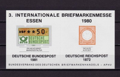 ✅(V 1) Germania &amp;#039;80,vinieta originala Targul Fila. ESSEN &amp;#039;80/repro.2Kr Reich,MNH foto