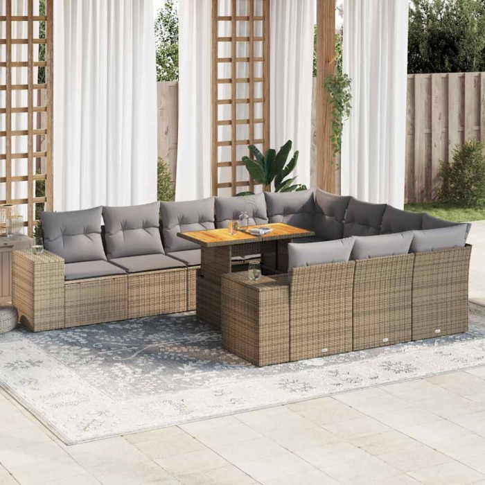 Gossi set canapele de gradina cu perne, 10 piese, bej, poliratan