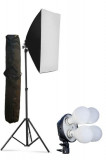 Softbox cu soclu de 4 becuri, trepied reglabil 200 cm, 4 becuri LED de 25W, geanta de transport inclusa