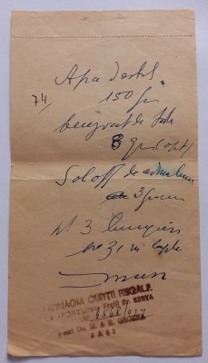 Reteta medicala , Farmacia curții regale La Fortuna Frații Dr. Konya(1924). foto