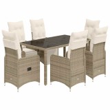 Cumpara ieftin Set bistro de gradina cu perne, 7 piese, maro, poliratan