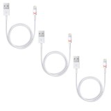 Cumpara ieftin Set 3 Cabluri de Date si Incarcare, USB / Lightning, Albe, 2A, Viteza 10 Gbps, 1 M