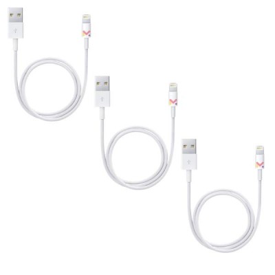 Set 3 Cabluri de Date si Incarcare, USB / Lightning, Albe, 2A, Viteza 10 Gbps, 1 M foto