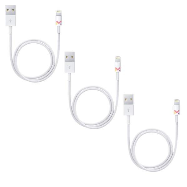 Set 3 Cabluri de Date si Incarcare, USB / Lightning, Albe, 2A, Viteza 10 Gbps, 1 M