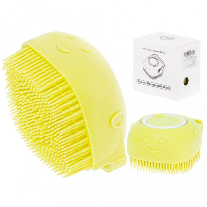 Perie din silicon cu dozator de sampon pentru spalare caini sau pisici, 7,5 x 7,5 cm, culoare galben