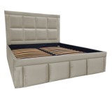 Pat tapitat Premium, 180/200 cm, gri mat 264, cu somiera metalica rabatabila si spatiu de depozitare