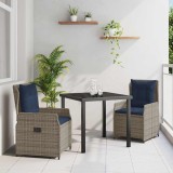 vidaXL Set de masă pentru grădină 3 pcs Gri Rattan poli 3381030