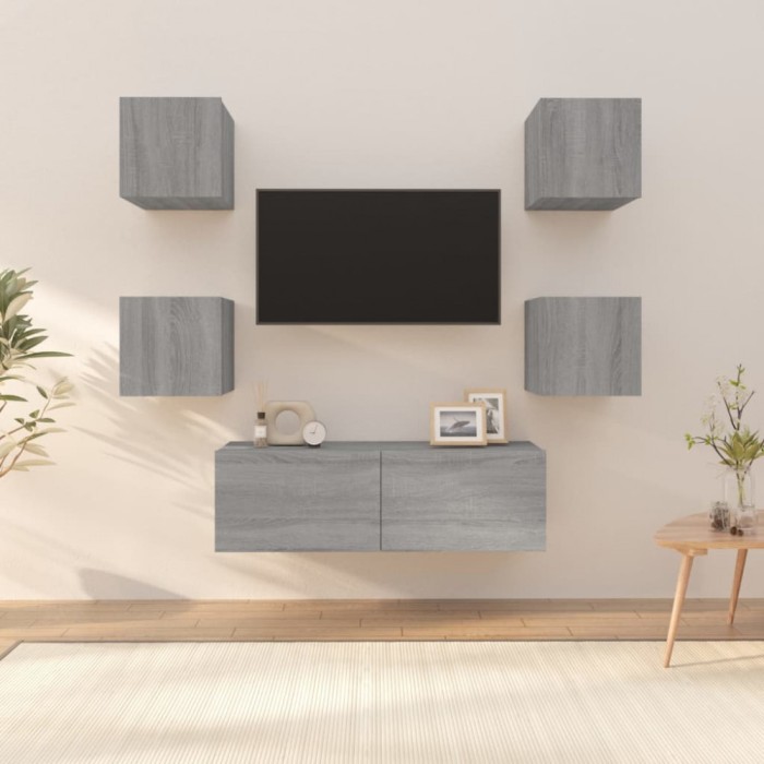 Gossi set dulap tv montat pe perete, gri sonoma, lemn prelucrat