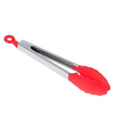 Cleste de bucatarie pentru servire, 25 cm, otel si plastic, inel de blocare, rosu