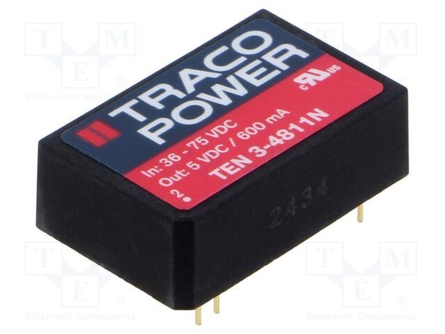Convertor DC/DC TRACO POWER TEN 3N 3W 36-75V la 5V 0.6A DIP24