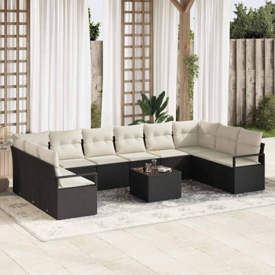 vidaXL Set de canapele pentru grădină 11 pcs Negru Rattan poli 3346567 foto
