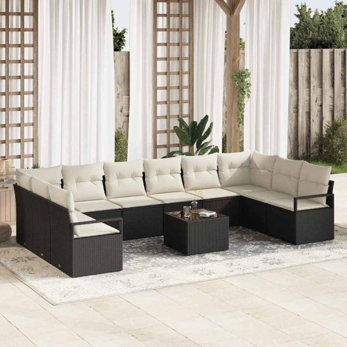 vidaXL Set de canapele pentru grădină 11 pcs Negru Rattan poli 3346567