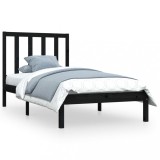 Cumpara ieftin Cadru de pat mic single, negru, 75x190 cm, lemn masiv de pin