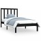 Cadru de pat mic single, negru, 75x190 cm, lemn masiv de pin