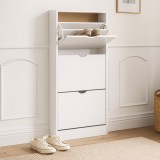 Cumpara ieftin Dulap pentru depozitare pantofi KL Carey, 3 usi rabatabile, 6 rafturi, Pal Melaminat, alb