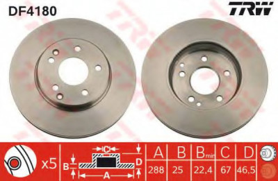 Disc frana MERCEDES C-CLASS T-Model (S203) (2001 - 2007) TRW DF4180 foto