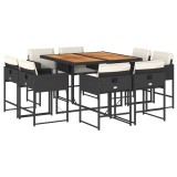 Cumpara ieftin Set mobilier de gradina cu perne, 9 piese, negru, poliratan