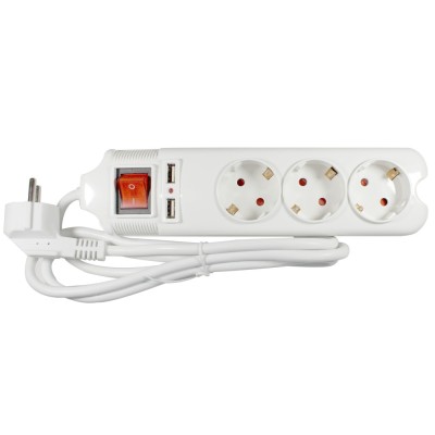 Prelungitor Lohuis 3 prize + 2 x USB, 1.5 m, 3500W, 3 x 1.5 mmp, contact de protectie, intrerupator, indicator luminos foto