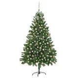 vidaXL Brad Crăciun pre-iluminat artificial set globuri, verde, 210 cm 3077642