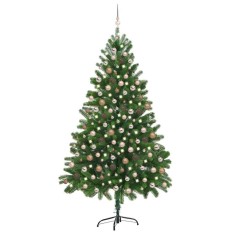 vidaXL Brad Crăciun pre-iluminat artificial set globuri, verde, 210 cm 3077642
