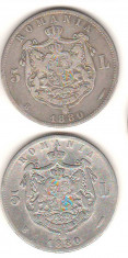 SV * Romania LOT 2 x 5 LEI 1880 * AG .835 * ambele variante cu semnatura Kulrich foto