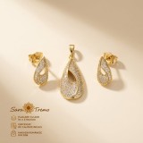 Set Picaturi de Diamant , cercei E i pandantiv cu zirconia, placate cu aur 14K