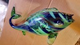 G609-Peste mare sticla colorata vintage RSR culori verde- albastru. Stare foarte buna. Lungime 38 cm, inaltime 17 cm.