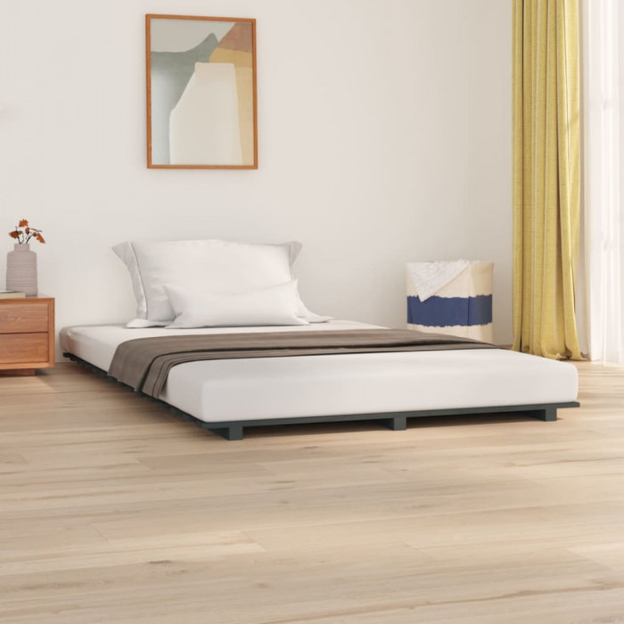 Cadru de pat, gri, 120x190 cm, lemn masiv de pin