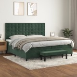 vidaXL Pat box spring cu saltea, verde &icirc;nchis, 200x200 cm, catifea