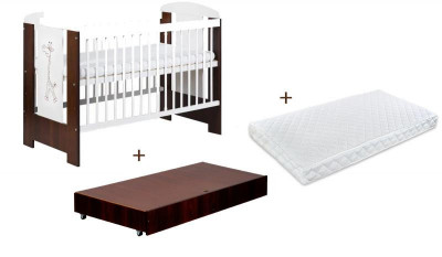 Patut cu sertar KLUPS Little Giraffe Wenge + Saltea 8 Confort II GreatGoods Plaything foto