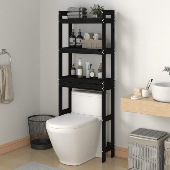 Gossi raft de toaleta, negru, 63x26x171 cm, lemn masiv de pin