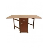 Masa plianta cu spatiu depozitare, usa si sertar, Pal Melaminat, structura lemn masiv, cu role, 8 persoane, 160x96x80 cm, wenge
