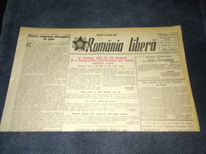 ZIARUL ROMANIA LIBERA 16 AUGUST 1950 RAZBOI COREEA