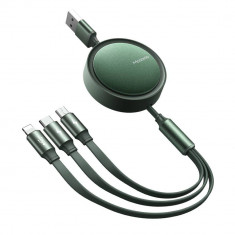 Cablu de date Mcdodo 3 in 1 Retractable Lightning &amp;amp; MicroUSB &amp;amp; Type-C 1.2m Green foto