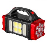 Lanternă Re&icirc;ncărcabilă LED, Multifuncțională, 4 Moduri Iluminare, Capacitate Baterie 2400mAh, Negru/Roșu, Solar USB Type-C, IP44, Rază 100m, Oem