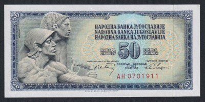 IUGOSLAVIA █ bancnota █ 50 Dinara █ 1968 █ P-83c █ UNC █ foto