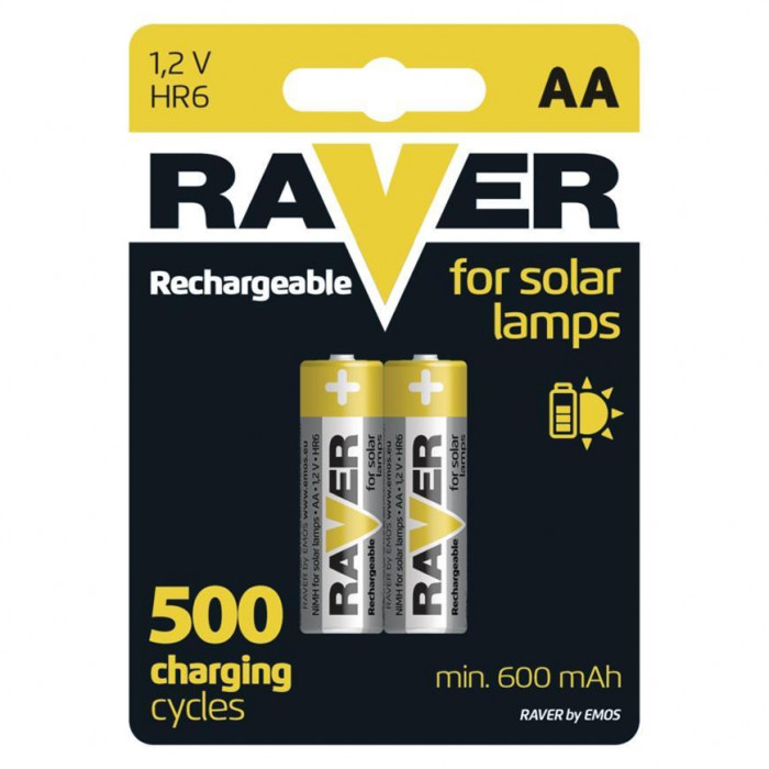 Baterie RAVER SOLAR HR6, baterie re&icirc;ncărcabilă, 600 mAh, 2 buc, creion AA