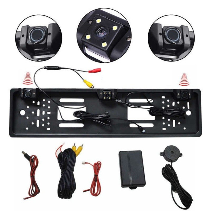 Set senzori de parcare auto buzzer camera marsarier suport numar kit