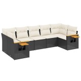 Cumpara ieftin Set canapele de gradina cu perne, 7 piese, negru, poliratan