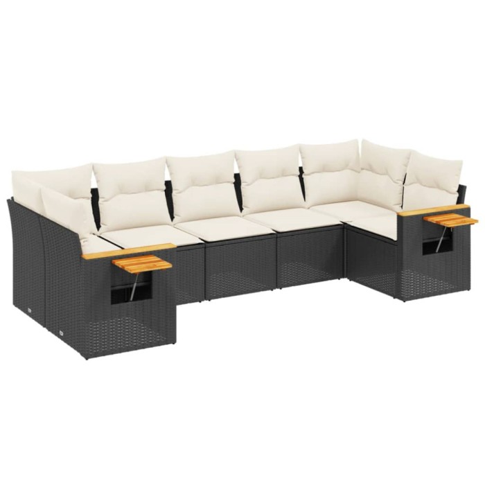 Set canapele de gradina cu perne, 7 piese, negru, poliratan