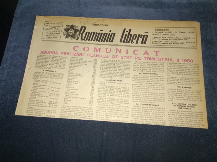 ZIARUL ROMANIA LIBERA 28 IULIE 1950