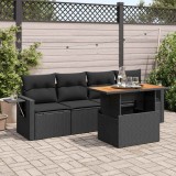 Cumpara ieftin Set mobilier de grădină cu perne, 5 piese, negru, poliratan