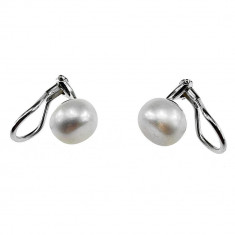 Cercei argint clips cu perle naturale albe foto