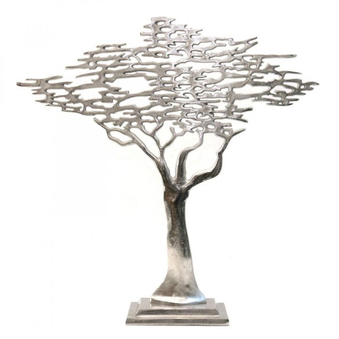 Decoratiune metal Copacul Vietii, 60 cm, argintiu metalizat