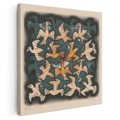 Tablou litografie Pasari de Escher albastru, negru 2053 Tablou canvas pe panza CU RAMA 30x30 cm