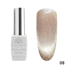 Oja semipermanenta, Snow White, 3D Cat Eye, Global Fashion 8ml, 08(FARA TPO)