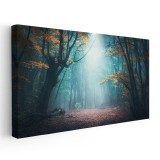 Tablou peisaj padure in ceata albastru 1770 Tablou canvas pe panza CU RAMA 70x140 cm