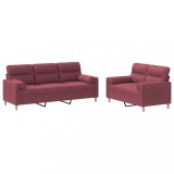 Set canapea cu perne, 2 piese, rosu vin, material textil