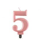 Lumanare aniversara model cifra, roz auriu metalic, 8 cm-Tip Cifra 5