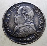 Moneda Argint Vatican Papa Pius IX 10 Soldi 1868 XXII R, 2.5g, Argint 0.835
